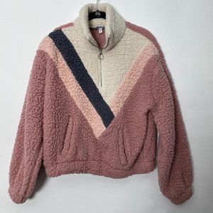 NEW EXPRESS ONE ELEVEN PINK QUARTER ZIP SHERPA SWEATSHIRT TOP SMALL